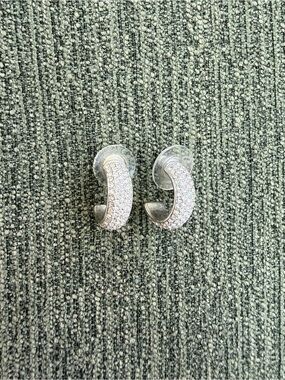 Authentic Swarovski Pavé Crystal Huggie Hoop Earrings Silver